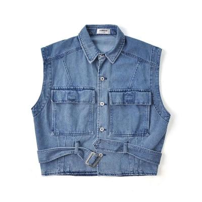 China 2022 New Arrival Fashion Waistband Design Denim Breathable Functional Machining Vest Men's Sleeveless Vest for sale