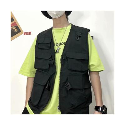 China Breathable Popular Black Casual Multi Pocket Polyester Zipper Vest Custom Logo Men Invest for sale