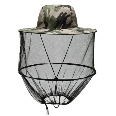 China Outdoor 100% Mosquito Repellent Polyester Camouflage Camp Mesh Bucket Hat With Head Mosquito Net for sale