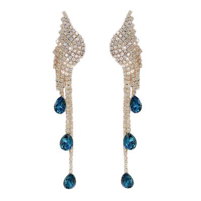 China Women 2021 exaggerated light luxury earrings female new full diamond long droplet sense earrings wing top luxury tassel earrings for sale