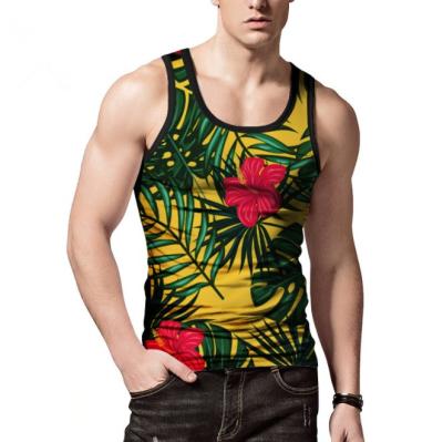 China Design U Design U Sleeveless Single Neck Sleeveless Fashion Full Sublimation Full Flower Printing Men Beach Top Polyester for sale