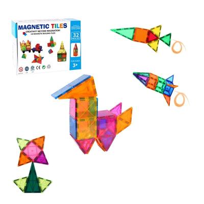 China Plastic Best Sell Colorful Learning Toys Magnet Construction Tiles For Kids 32P Set Magnetic Building Blocks for sale