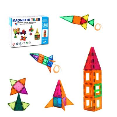 China Plastic High Quality Educational Magnetic Toys Creative Building Magnet Tiles For Kids 48P Set Magnetic Blocks for sale