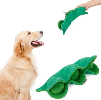 China Pet Viable Hot Dog Sniffing Pea Shape Grinding Teeth Hiding Food Pea Pod Sounding Pet Plush Toy for sale