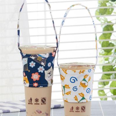 China Custom Tea Handled Carry Boba Coffee Cup Sleeve Tumbler Carrier Sleeve Canvas Handle Bubble for sale