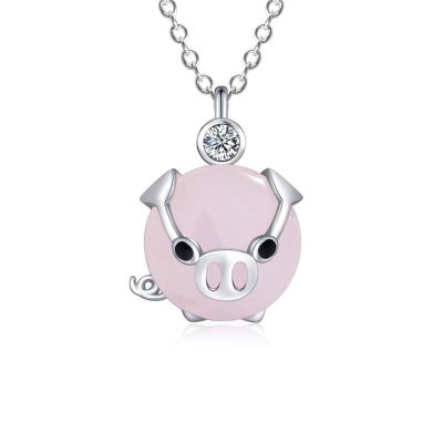 China Beautiful Lady CLASSIC Elegant Piggy Necklace Rose Gold Rose Gold Crystal Pig Necklace Pendant Lucky Gift for Girls R0779-1 for sale