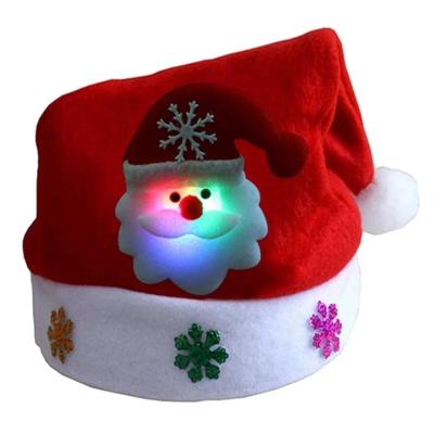 China Popular Christmas Gift New Year Navidad Merry Christmas Hat Light Up Warm Hat LED Thick Plush Santa Hat For Adult Kids Children Christmas Gift 2022 for sale