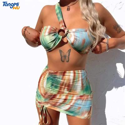 China 2022 Wholesale Lady Plus Size Swimsuit Casual Beach Wear Quick Dry Tie Dye Beach Wear 3 Piece Swimsuit Women Bikini Swimwear for sale