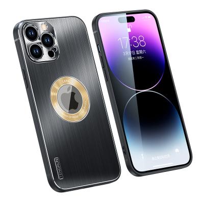 China Shockproof luxury gold plating soft logo hole phone case for iphone 14 13 12 pro max for iphone 15 Plus case with holes for sale