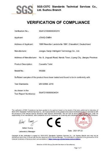 CE - Jiangsu Sanjo Intelligent Technology Co., Ltd