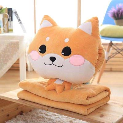 China Nondisposable Nap Pillow Car Cushion Kids Cartoon Flannel Blanket Three-Use Short Plush Blanket for sale