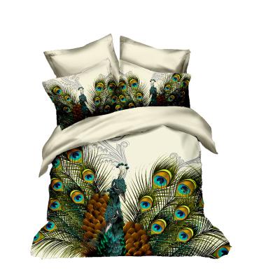 China Disposable Good Quality Bed Sheets And Duvet Covers Dark Green Peacock Feather 3d Digital Printed Bed Sheet Set for sale