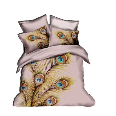 China Disposable bedding set polyester peacock feather print luxury set 3 piece duvet coverbedding for adult for sale