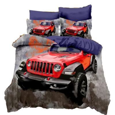 China 3D Printing Disposable Luxury Jeep Packing Bedding Set Custom Made 100% Polyester Full Size Duvet Set Wholesale for sale