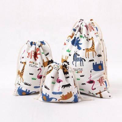 China Folding Travel Storage Tea Gift Home Candy Packaging Animals Pocket Cute Mini Drawstring Cotton Canvas Printed Canvas for sale