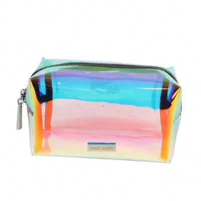 China Waterproof Popular Cosmetic Transparent Bag PVC Toiletry Bag Iridescent Laser Makeup Bag for sale