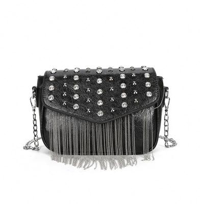 China New quality leather fabric material decoration girls tassel daily cross - body bag for sale