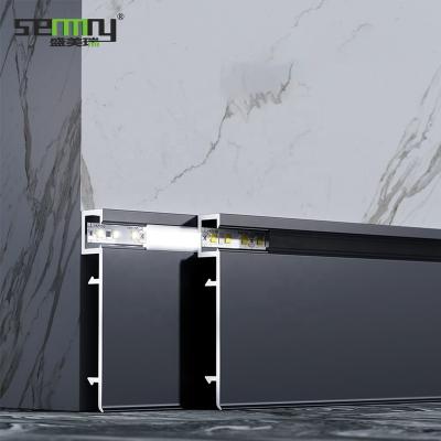 China Modern Easy Install Customized Aluminum Powder Brushed Aluminum Alloy LED Wood Grain Brushed Skirting Board for sale