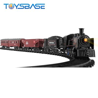 China Classic Slot Toy Alloy Steam Railway Model Simulation Smoke Train Toys Set With Light And Sound for sale