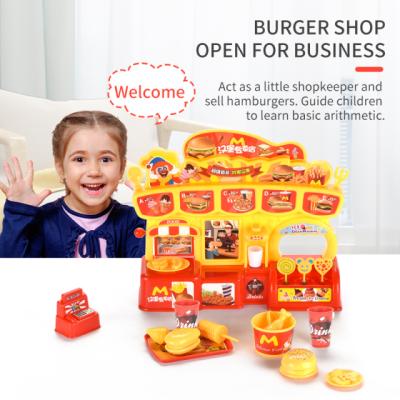 China Plastic Assembling Game Toy Set Pretend Play Game DIY Building Toys Burger Shop Kitchen With Food 92x42x82cm for sale