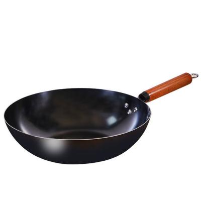 China Factory Price Sustainable Non Stick Cookware Round Aluminum With Wooden Handle Frying Wok Pan Woks Pan Non Stick for sale