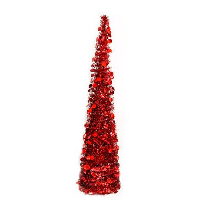 China Wholesale 5ft Indoor Artificial Christmas Plant Decoration Auto Tinsel Tree With Round Sequins Tree for sale