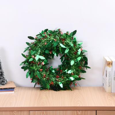 China Eco-friendly Wholesale Hot Sale Green Artificial Christmas Tinsel Garland Decoration With Leaves for sale