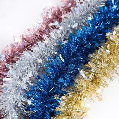 China Wholesale Durable Laser Tinsel Artificial Christmas Garland with Stars for sale