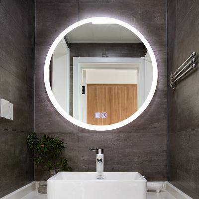 China Illuminated Round Mirror Led Touch Screen Decor Wall Lit Light Bath Mirror Frameless Vanity Bath Reflect Hotel Bathroom Light for sale