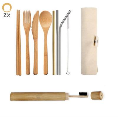 China Sustainable Environmental Protection Tableware Bamboo Cutlery Set With Bag Bamboo Cutlery Tableware Travel Set for sale