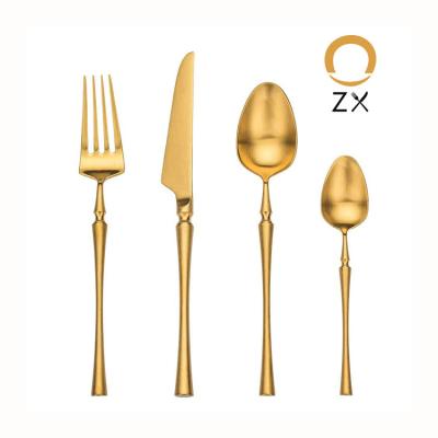 China Sustainable Stainless Steel Metal Gold Plated Flatware Bulk Unpolished Wedding Set for sale