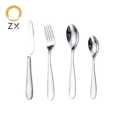 China Sustainable 18 10 Stainless Steel Knife Fork Spoon Flatware Set, Hammered Design Silverware Set for sale