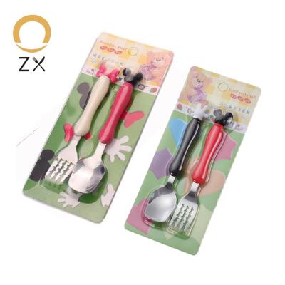 China Mickey Minnie Baby Kids Cutlery Sustainable Reusable Set Portable 304 Stainless Steel Metal Spoon Fork Set for sale