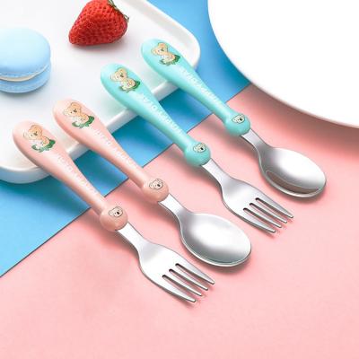 China Sustainable 2 PCS Children's Tableware With Boxes Stainless Steel Baby Spoon Flatware Fork And Spoon Set for sale