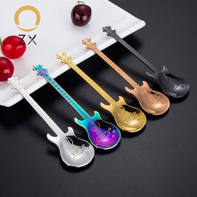 China Viable Stainless Steel Metal Guitar Shaped Shaker Mixing Coffee Spoon For Music Bar for sale