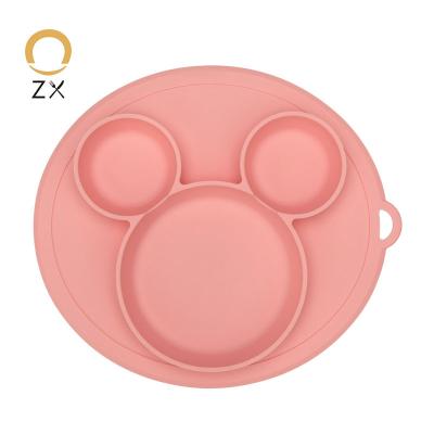 China 2021 Popular Minimalist Mickey Shape Feeding Dish For Baby New Design Cute Mickey Three Holes Soft Silicone Kids Food Dishes for sale