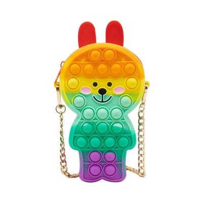 China Decompression Cartoon Rabbit Noise Wiggle Person Bags Push Bubbles Wiggle Toys Shoulder Purse Cross Purse For Kids for sale