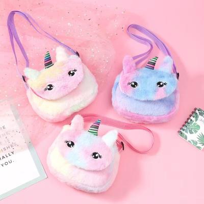 China New Design Kids Plush Fashionable Stuffed Unicorn Clips Silver Handbags Mini Plush Unicorn Bags for sale