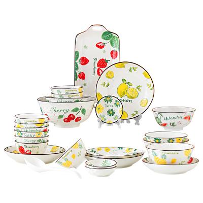 China Sustainable Fruit Painted Ceramic Christmas Porcelain Dinnerware Sets For Kid for sale