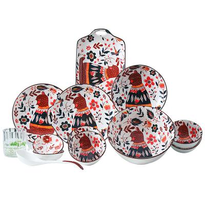 China Sustainable Dinnerware Red Bear Painted Ceramic Dinnerware Sets For Home Used And Kids Gifts for sale