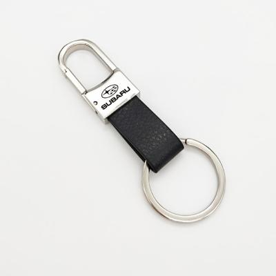 China Eco-friendly custom made black leather material laser car logo key chain with carabiner hook for promotion for sale