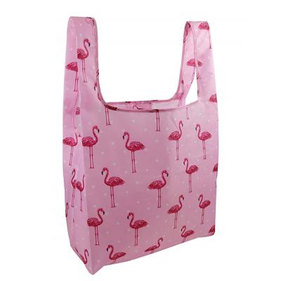 China Large Capacity Handled Nylon Reusable Collapsible Shopping Bags Folding Shopping Tote Bag Eco Grocery Bag for sale