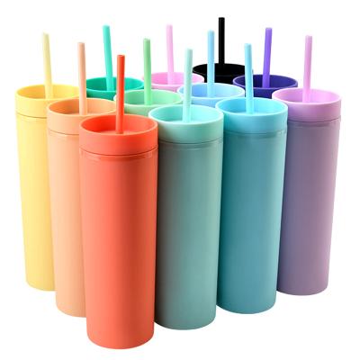 China 2021 Cute Hot Wholesale Reusable Drinking Bottle 16OZ Double Wall Stainless Steel Vacuum Plastic Lean Tumbler Customized With Straw for sale