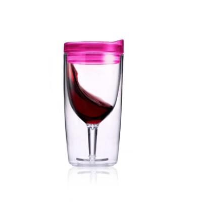 China China supplier DOUBLE WALL Cheapest Hot Selling Product Promotional Gift 10oz Plastic Double Wall WineTumbler With Lid for sale