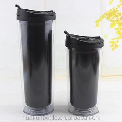 China Viable Most Clear Plastic Double Wall Travel Vending Coffee Mug With Lid And Paper Insert for sale