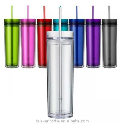 China Best Selling 16oz Double Wall Plastic Acrylic Insulated Lean Drinking Tumbler With Lid And Straw In Stock for sale