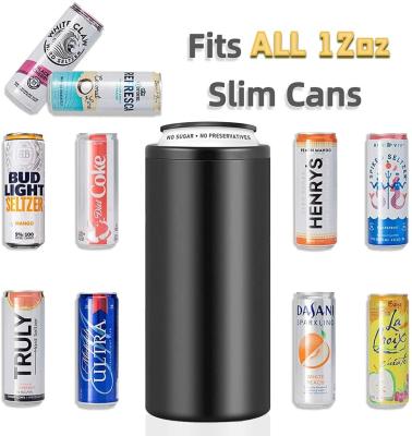 China 2020 New Products Viable Double Wall Cooler 12 oz Stainless Steel Drink Beer Can Slim Soda Holder Insulator Tumbler 2 In 1 With Lid for sale