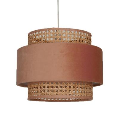 China Modern Home Decor Light Handmade Modern Bamboo Rattan Velvet 3layers Ceiling Hanging Pendant Lamp for sale