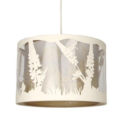 China Large Contemporary Custom Woodland Layered Pongee Lampshade Ceiling Light Shade Drum Cylinder Shade For Pendant Hanging Light for sale