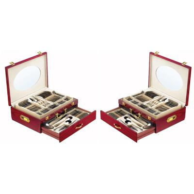 China Viable Custom Flatware Gold Plated Flatware Wedding Silverware With Wooden Box Case 72pcs Stainless Steel Flatware Set for sale